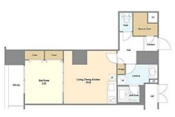 グランハイツ高田馬場 9階1LDKの間取り