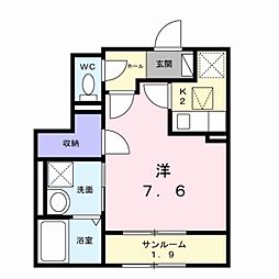 プラシード エイワン 1Kの間取図画像