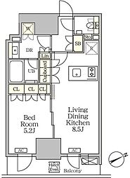 ザ・パークハビオ大森山王 16階1LDKの間取り