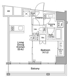 ザ・パークハビオSOHO代々木公園 4階1LDKの間取り