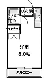 ドミールジュネス 2階ワンルームの間取り