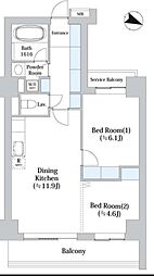 アーバンシティ音羽 8階2LDKの間取り