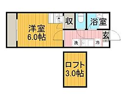 アンシャンブル 2階1Kの間取り