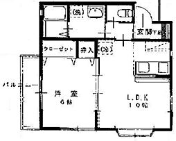 ハートライトII 2階1LDKの間取り