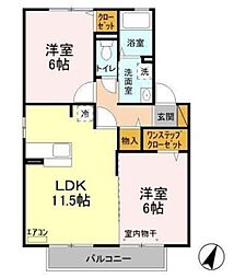 グラシューズ II 2階2LDKの間取り
