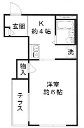 メゾンソレイユ 1階1Kの間取り