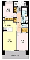 ロイヤルパークス若葉台 2LDKの間取図画像