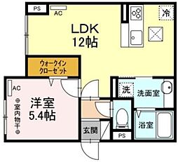 ラリュール清川B 1階1LDKの間取り