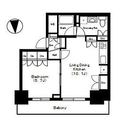 JR山手線 品川駅 徒歩8分の賃貸マンション 17階1LDKの間取り