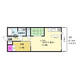 ETSUBO長後 1LDKの間取図画像