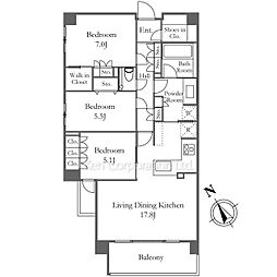 リストレジデンス武蔵野御殿山 3LDKの間取図画像
