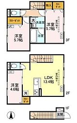 セレスティア竹ノ塚 2階3LDKの間取り