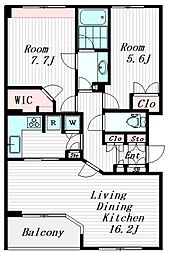 パティオス16番街 5階2LDKの間取り