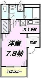JR青梅線 福生駅 徒歩4分の賃貸アパート 2階ワンルームの間取り