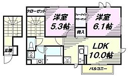 JR中央線 豊田駅 徒歩22分の賃貸アパート 2階2LDKの間取り