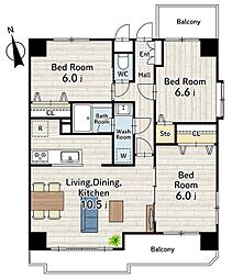 ＰＬＥＮＤＹ南町田グランベリーパーク 2階3LDKの間取り