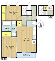 リュミエール 2階2LDKの間取り