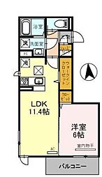 Ｄ-ｒｏｏｍ宇須　光 1階1LDKの間取り
