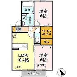 ルミエールD 2階2LDKの間取り