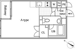 レジディア目黒2 3階ワンルームの間取り
