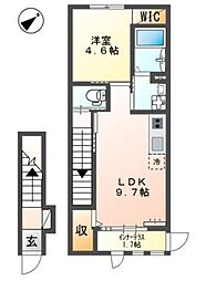 オアシス久米 2階1LDKの間取り