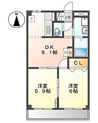 クレイスヴィラ 1階2DKの間取り