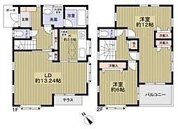 越谷市袋山貸家 2LDKの間取り