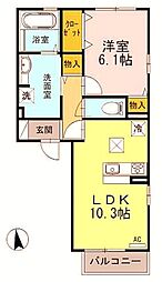 第5コスモスヴィラ 1階1LDKの間取り