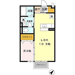 パークサイドK 2階1LDKの間取り