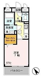 アーバングレース 1階1Kの間取り