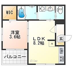 ハーモニーテラス納所町 2階1LDKの間取り