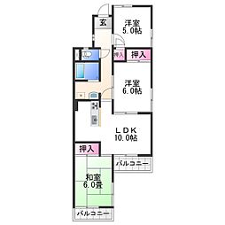 スクエアメゾン和歌山 3階3LDKの間取り
