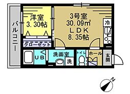 AJ南柏South1 1LDKの間取図画像
