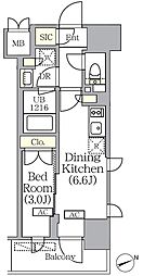 PRIMEGARDEN銀座八丁堀 1DKの間取図画像