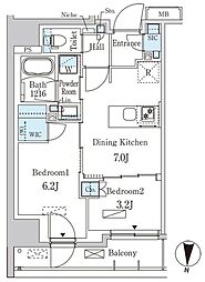 パークアクシス両国スクエア 12階2DKの間取り