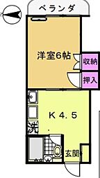 ブルーハピネス 1DKの間取図画像