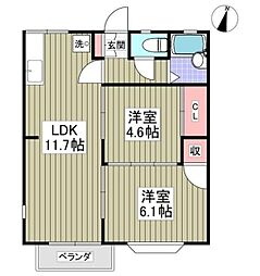 エメラルドハイツ 2階2LDKの間取り