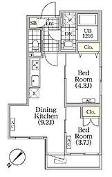 ブリックレジデンス目黒本町 4階2DKの間取り