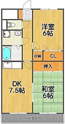 メイア天王台 2階2DKの間取り