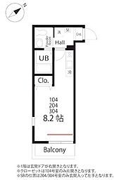 ハーミットクラブハウスセレスト 3階ワンルームの間取り