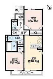 Sereno 1階2LDKの間取り