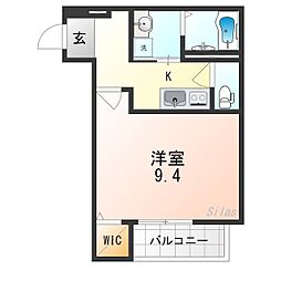 プランドール勝山 1Kの間取図画像
