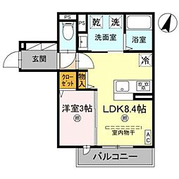 D-grace秋月 2階1LDKの間取り