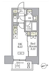ザ・ライオンズフォーシア文京湯島 11階1DKの間取り