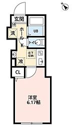 丘の上のフルール 2階1Kの間取り