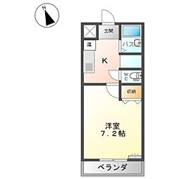 クレッセント 1階1Kの間取り