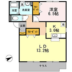 グランアベニュー真美　B棟 1階1LDKの間取り