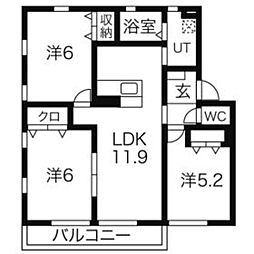 サニーコート 2階3LDKの間取り