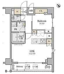 ディームス品川南 12階1LDKの間取り