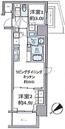 クレストコート東中野 4階2LDKの間取り